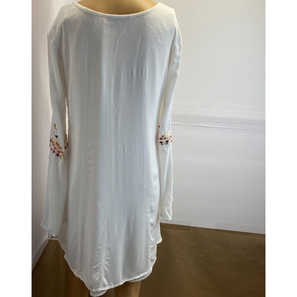 Womens Sugar Lips V Neck Floral Embroidered Lined Tunic Dress Bell Sleeve Sz M - Picture 2 of 16